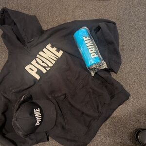 Black PRIME Hoodie and Cap with Blue Bottle